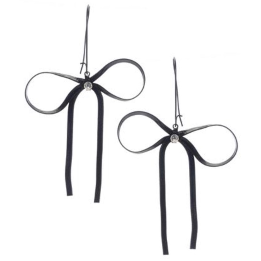 Betsey Johnson Black Bow and Glass Stone Earrings